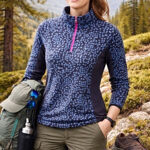 Columbia Women 1/4 Zip Fleece Pullover Trail Hiking Athletic Top Blue size L